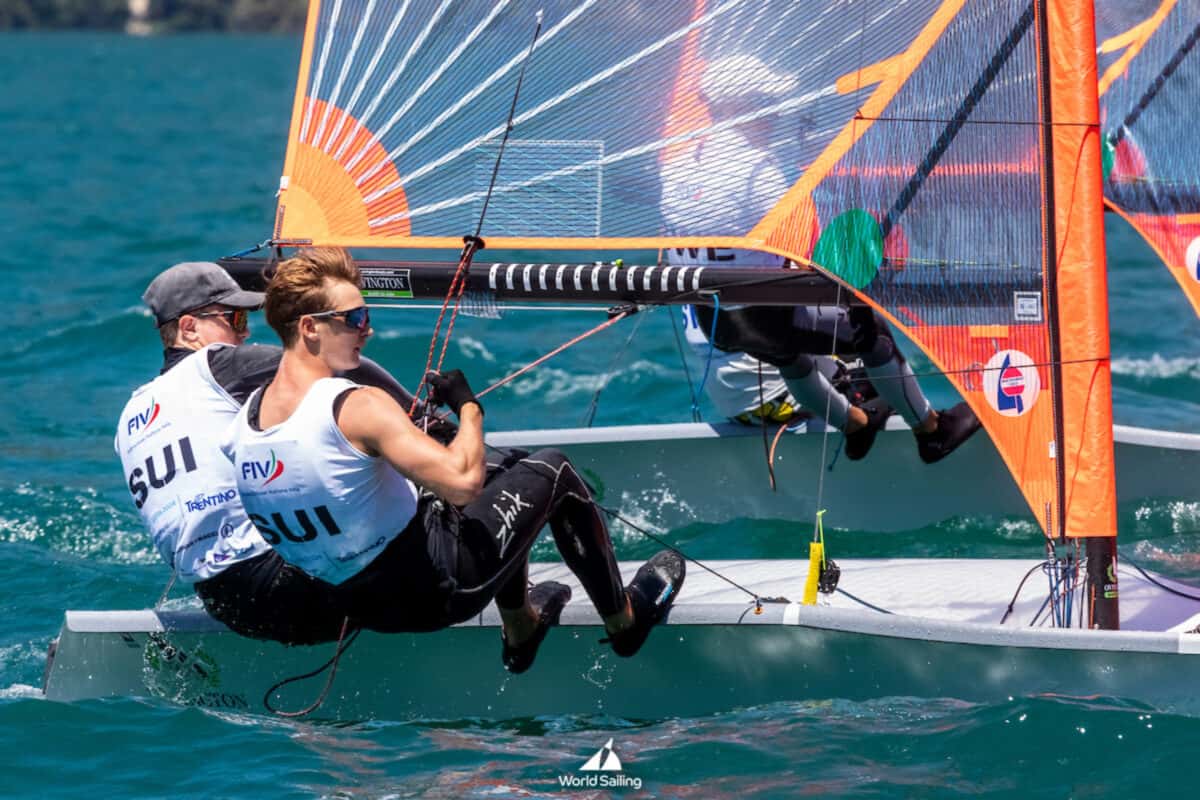 Ikke Huber and Liam Berger in action at the 2024 Youth Sailing World Championships
